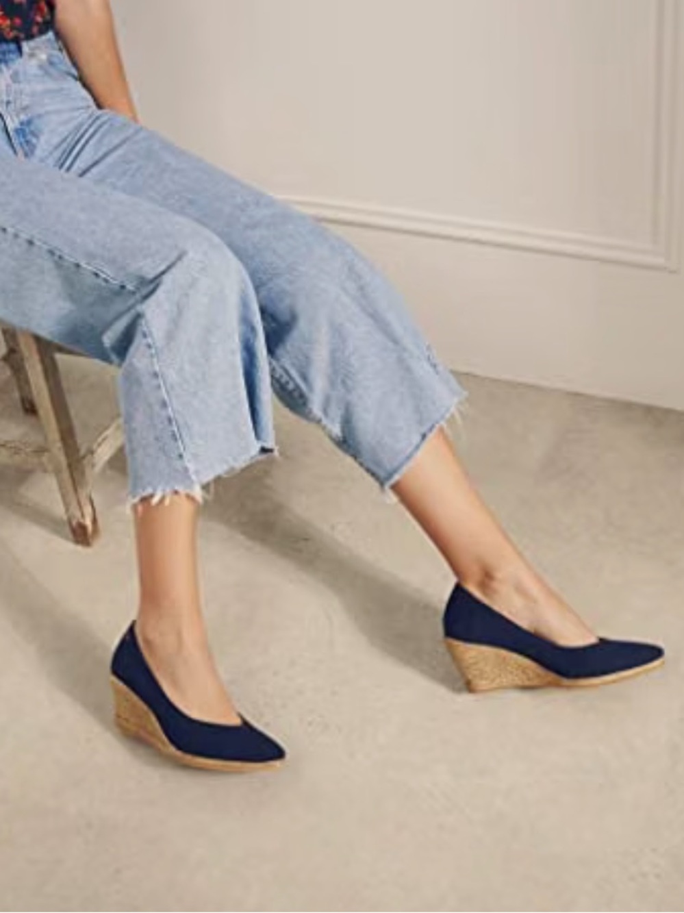 Viscata Roses Espadrilles Classic Navy Wedge Pumps - Women's Casual Dress Shoe